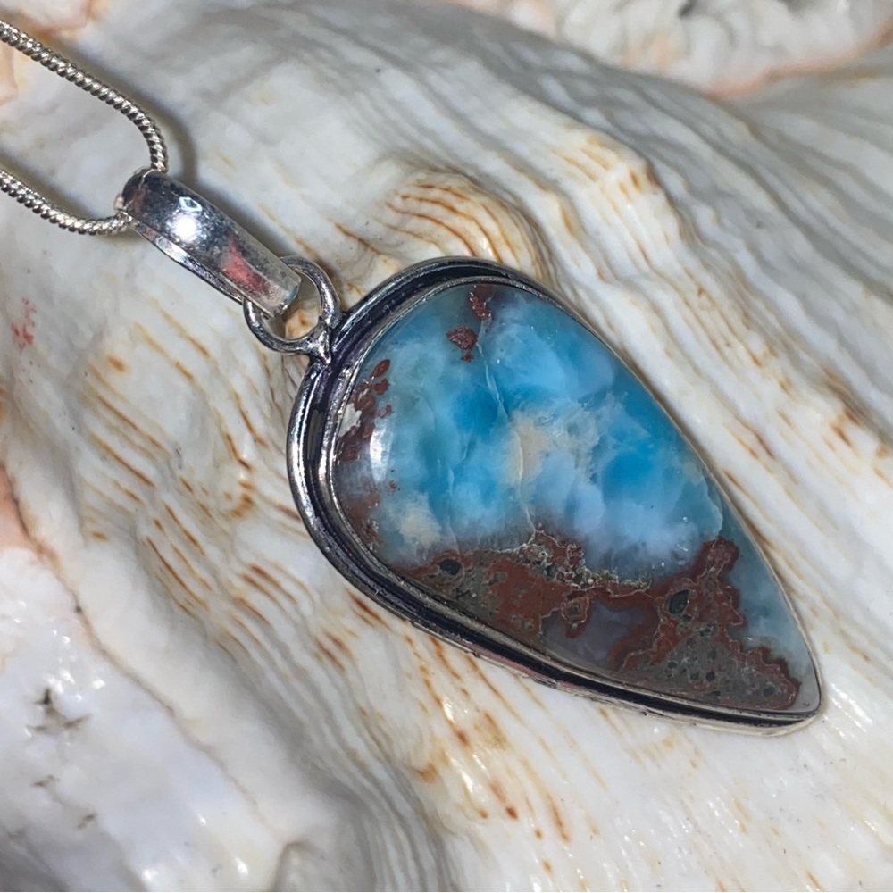 New Oceanic colored Caribbean Larimar Pendant - 925 SS Setting.